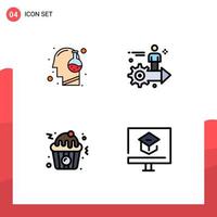 Group of 4 Filledline Flat Colors Signs and Symbols for head man mind gear food Editable Vector Design Elements