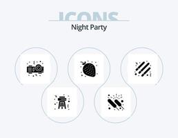 Night Party Glyph Icon Pack 5 Icon Design. party. drum . projector. night. strawberry vector