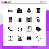Group of 16 Solid Glyphs Signs and Symbols for cell invoice celebration invite card Editable Vector Design Elements