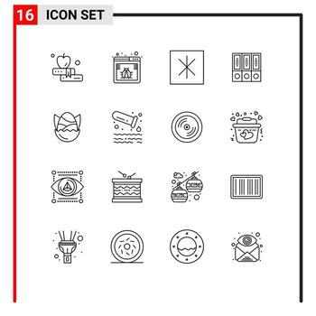 grupo de símbolos de iconos universales de 16 contornos modernos de carpetas de pollo documentos de nevera datos elementos de diseño vectorial editables vector