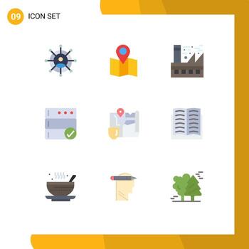 paquete de 9 colores planos creativos de elementos de diseño vectorial editables de la base de datos gdpr de la ecología del mapa de seguridad vector
