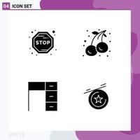 4 Thematic Vector Solid Glyphs and Editable Symbols of board interior cherries fruit work Editable Vector Design Elements