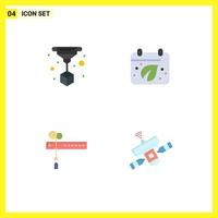 Pictogram Set of 4 Simple Flat Icons of print festival earth calender satellite Editable Vector Design Elements