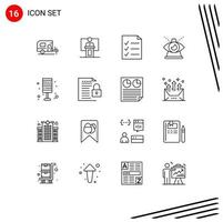 Group of 16 Outlines Signs and Symbols for providence modern room eye todo Editable Vector Design Elements