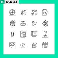 16 iconos creativos signos y símbolos modernos de conversión de embudo conocimiento del estudio del corazón elementos de diseño vectorial editables vector
