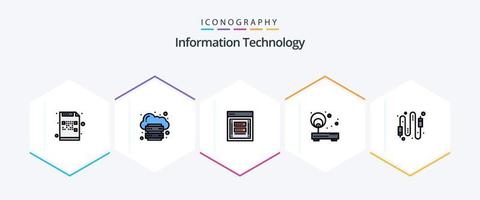 paquete de iconos de 25 líneas completas de tecnología de la información que incluye red. acceso. Internet. suplantación de identidad. acceso vector