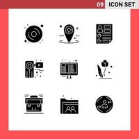 9 Universal Solid Glyphs Set for Web and Mobile Applications code recorder data video camera Editable Vector Design Elements