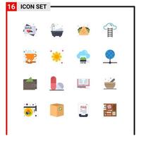 Mobile Interface Flat Color Set of 16 Pictograms of bean coffee junk food break user Editable Pack of Creative Vector Design Elements