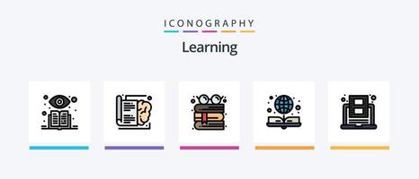 Learning Line Filled 5 Icon Pack Including video. learning. online book. education. revision. Creative Icons Design vector