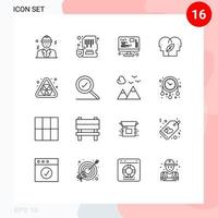 Mobile Interface Outline Set of 16 Pictograms of nuclear head mobile eco mind web Editable Vector Design Elements