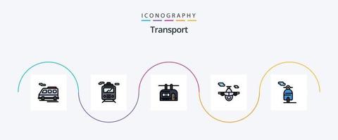 Transport Line Filled Flat 5 Icon Pack Including . scooter. transport. motor. transport vector