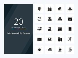 20 Hotel Services And City Elements Solid Glyph icon for presentation vector