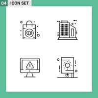 4 Thematic Vector Filledline Flat Colors and Editable Symbols of handbag internet building computer celebration Editable Vector Design Elements