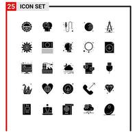 Group of 25 Solid Glyphs Signs and Symbols for product design cable space astronomy Editable Vector Design Elements