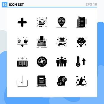 16 User Interface Solid Glyph Pack of modern Signs and Symbols of apple list map check expertise Editable Vector Design Elements