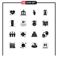 Set of 16 Vector Solid Glyphs on Grid for sports games fingerprint entertainment scanner Editable Vector Design Elements