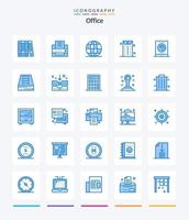 paquete de iconos azules creative office 25 como cajón de archivo. tableta. escuela. transmisión. oficina vector