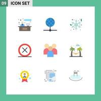 Set of 9 Vector Flat Colors on Grid for employee exit network delete cancel Editable Vector Design Elements