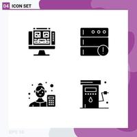 Pack of 4 creative Solid Glyphs of gallery analyzer screen server data scientist Editable Vector Design Elements