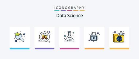 La línea de ciencia de datos llenó el paquete de 5 íconos, incluido el gráfico. vista de ojo computadora portátil. vista. ojo. diseño de iconos creativos vector