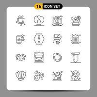 Pack of 16 creative Outlines of open lock video key consultant Editable Vector Design Elements
