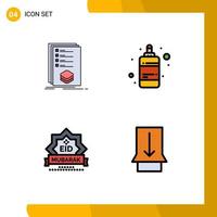 Pack of 4 Modern Filledline Flat Colors Signs and Symbols for Web Print Media such as categories eid listing color stamp Editable Vector Design Elements