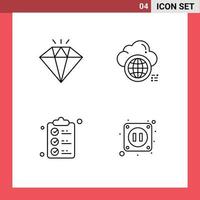 Pack of 4 Modern Filledline Flat Colors Signs and Symbols for Web Print Media such as diamond document cloud world mark Editable Vector Design Elements