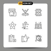 Pictogram Set of 9 Simple Outlines of floral studio football media game Editable Vector Design Elements