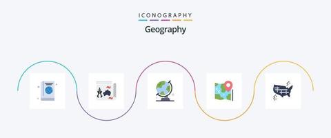 Paquete de iconos de 5 planos de geografía que incluye la ubicación. mapa. libro. globo de mesa mapa vector