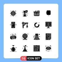 16 iconos creativos signos y símbolos modernos de elementos de diseño vectorial editables de tensión de alimentación de cesta de transformador de teléfono inteligente vector