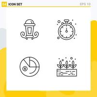 Modern Set of 4 Filledline Flat Colors Pictograph of light data lantern timer investment Editable Vector Design Elements