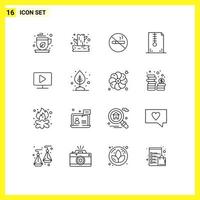 Editable Vector Line Pack of 16 Simple Outlines of monitor design smoking compressed archive Editable Vector Design Elements