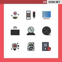 Group of 9 Filledline Flat Colors Signs and Symbols for mage wireless web type hardware Editable Vector Design Elements