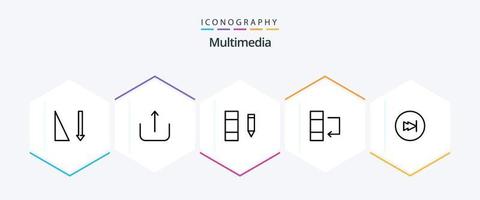 paquete de iconos multimedia de 25 líneas que incluye . multimedia. editar. adelante. flecha vector