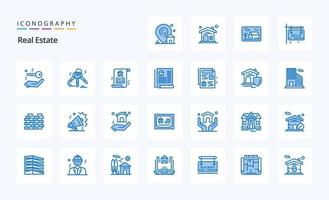 paquete de 25 iconos azules de bienes raíces vector