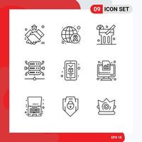 9 Universal Outlines Set for Web and Mobile Applications smartphone mobile world server database Editable Vector Design Elements