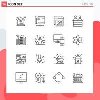 Pack of 16 Modern Outlines Signs and Symbols for Web Print Media such as building jury e human online Editable Vector Design Elements