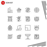 Group of 16 Outlines Signs and Symbols for audience communication laptop internet connect Editable Vector Design Elements