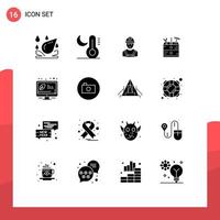 Set of 16 Modern UI Icons Symbols Signs for ecology tools industry carpenter tool Editable Vector Design Elements