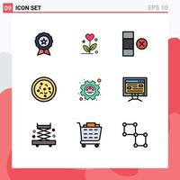 paquete de iconos vectoriales de stock de 9 signos y símbolos de línea para la eficiencia del rendimiento corazón comer pizza elementos de diseño vectorial editables vector