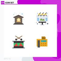 Group of 4 Modern Flat Icons Set for bank drum management billboard holiday Editable Vector Design Elements