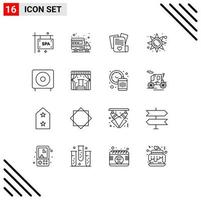 User Interface Pack of 16 Basic Outlines of devices sun light file sun brightness Editable Vector Design Elements