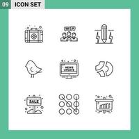 Pictogram Set of 9 Simple Outlines of campaign easter online bird bolt Editable Vector Design Elements