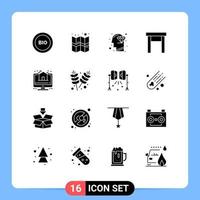 Editable Vector Line Pack of 16 Simple Solid Glyphs of online stool diamond home appliances furniture Editable Vector Design Elements