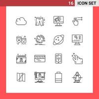 Outline Pack of 16 Universal Symbols of theater masks high volume right fingers Editable Vector Design Elements