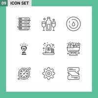 Universal Icon Symbols Group of 9 Modern Outlines of mortgage trophy energy prize cup Editable Vector Design Elements