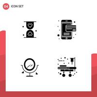 Pictogram Set of 4 Simple Solid Glyphs of heart love hour online heard Editable Vector Design Elements