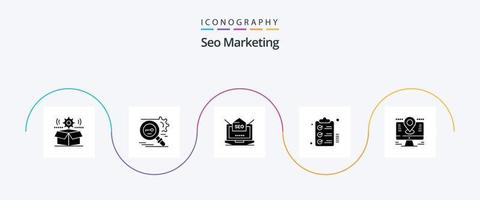 paquete de iconos de glifo 5 de marketing seo que incluye tareas. Lista de Verificación. seguro. web. configuración vector