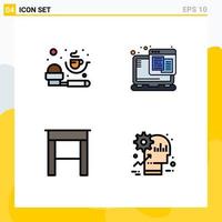 Mobile Interface Filledline Flat Color Set of 4 Pictograms of coffee furniture powder web hosting brain Editable Vector Design Elements