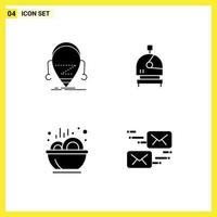 conjunto de pictogramas de 4 glifos sólidos simples de elementos de diseño vectorial editables de estofado de casco de robot de comida android vector